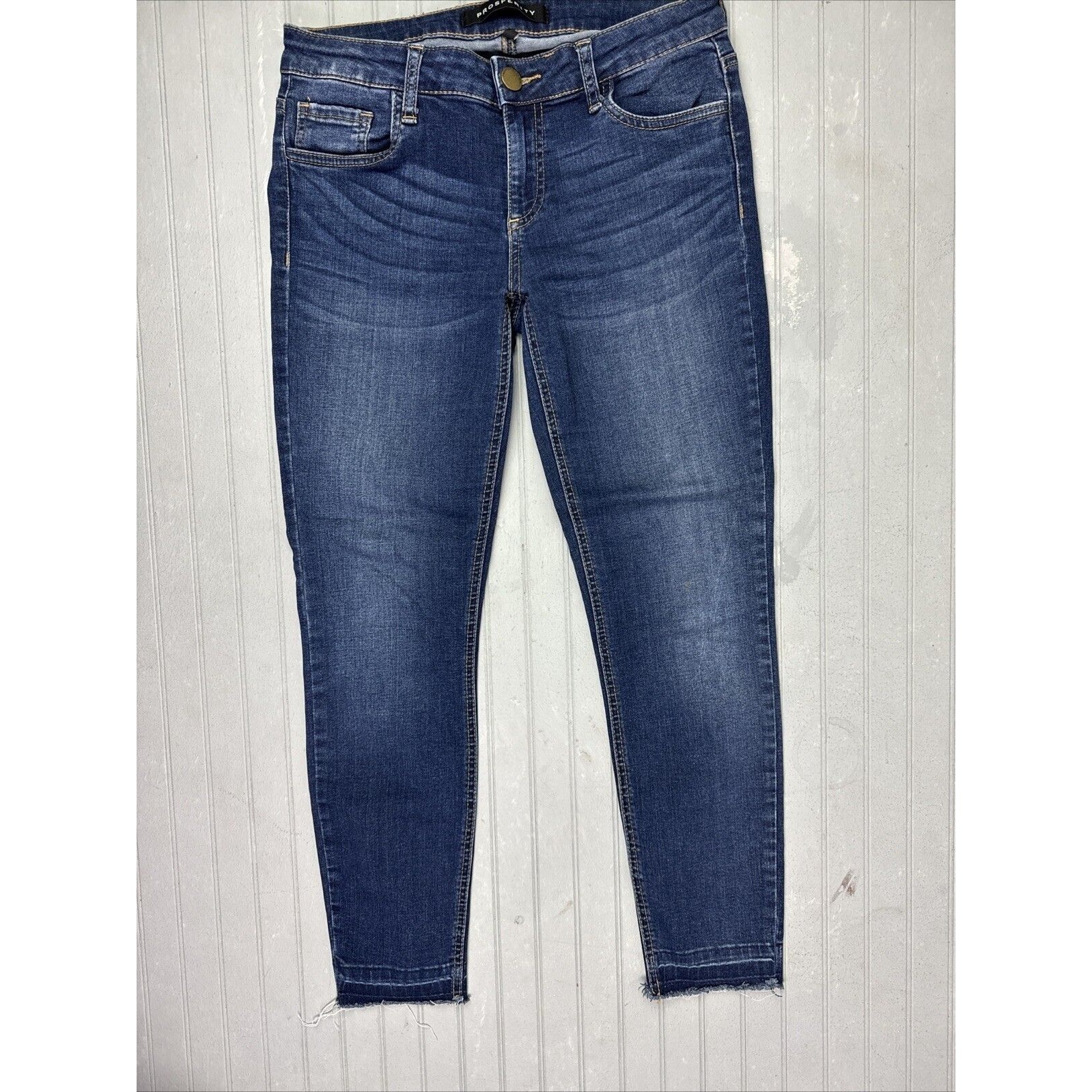 Prosperity Size 28p Petite Women Jeans Low Rise Skinny Raw Hem Dark Wash Stretch